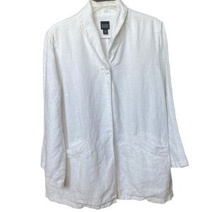 Eileen Fisher White 100% Linen Single Button Oversized Jacket